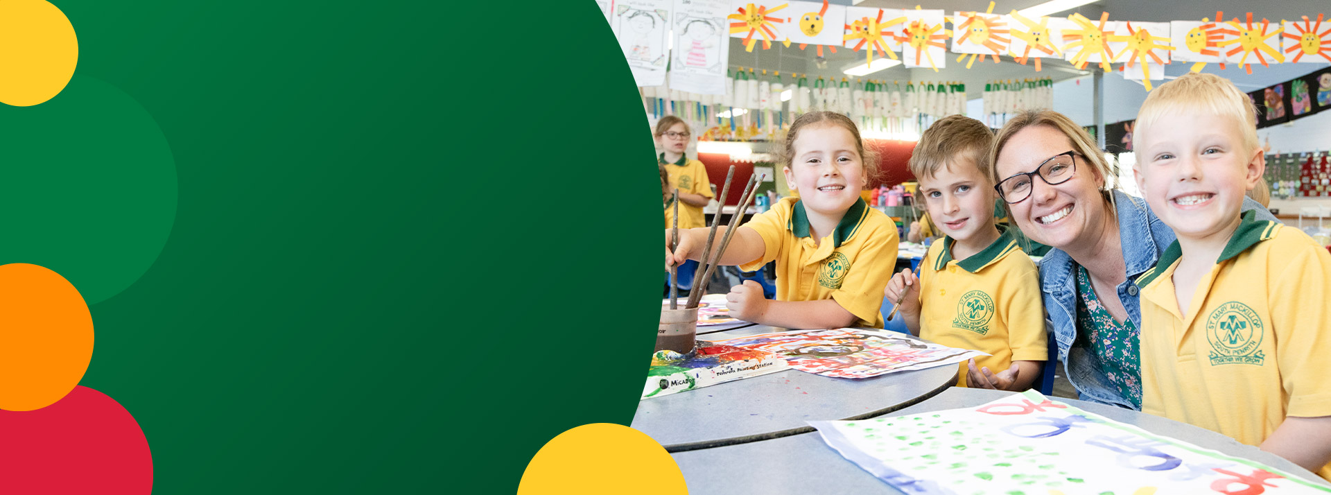 Teacher with her students in the classroom at St Mary MacKillop Primary School South Penrith