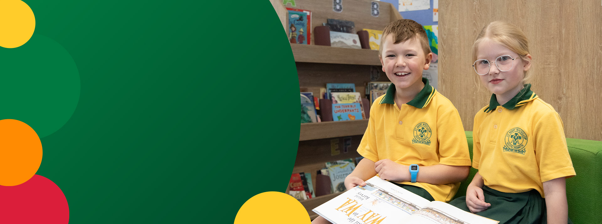 Students reading together in the library at St Mary MacKillop Primary School South Penrith