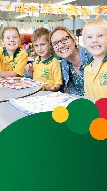 Teacher with her students in the classroom at St Mary MacKillop Primary School South Penrith
