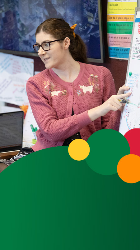 Teacher leading her class in a lesson in the classroom at St Mary MacKillop Primary School South Penrith