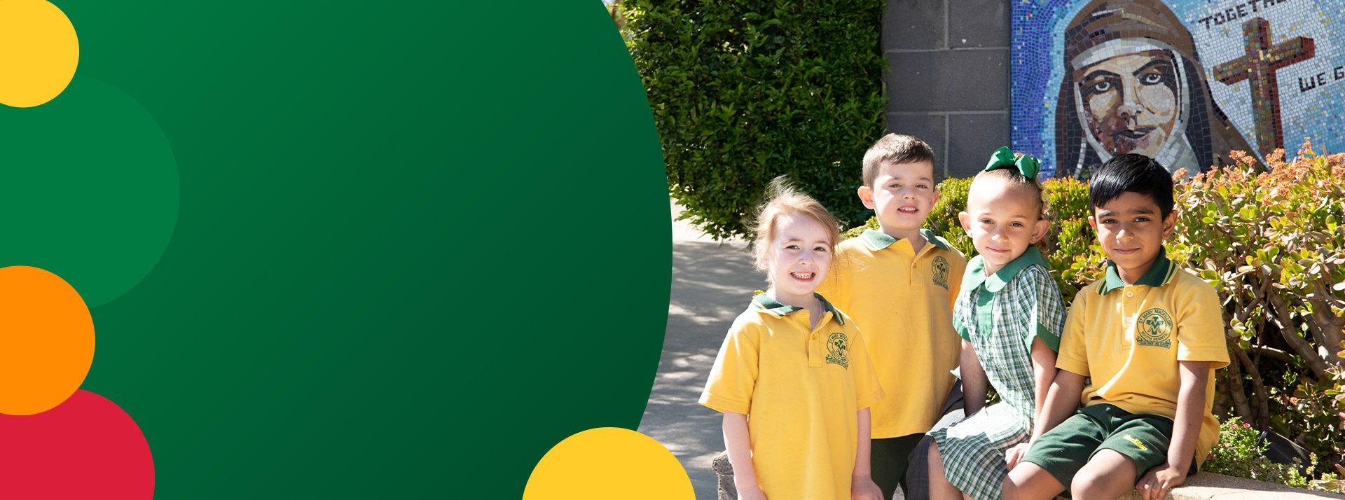 Students sitting together outside at St Mary MacKillop Primary School South Penrith