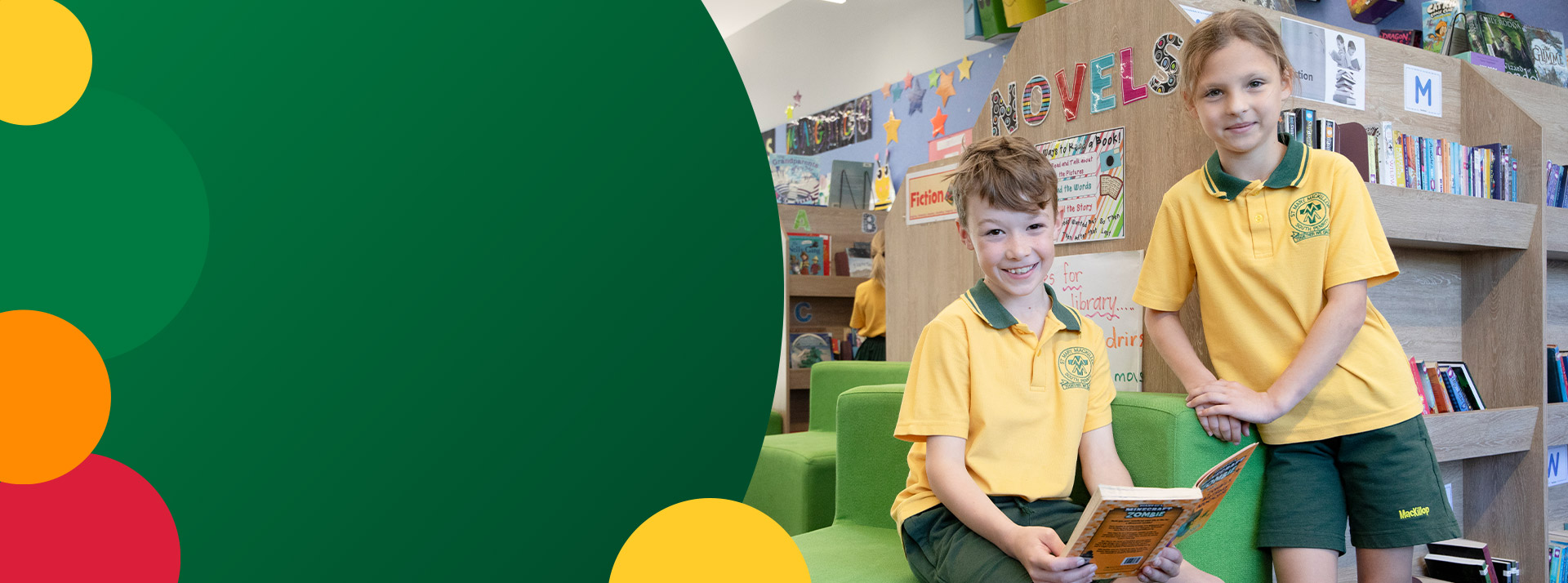 Students reading together in the library at St Mary MacKillop Primary School South Penrith