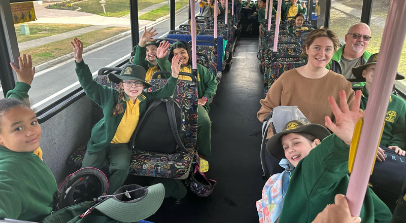 Parent volunteers on a school excursion with students from St Mary MacKillop Primary School South Penrith