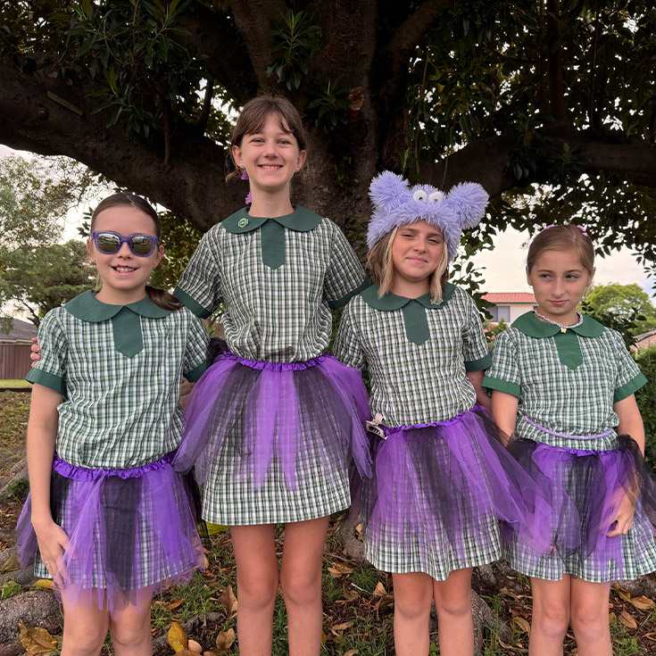 Students dressed in purple for charity at St Mary MacKillop Primary School South Penrith