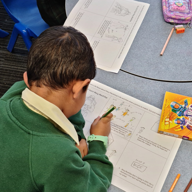 Student during a Religion lesson at St Mary MacKillop Primary School South Penrith
