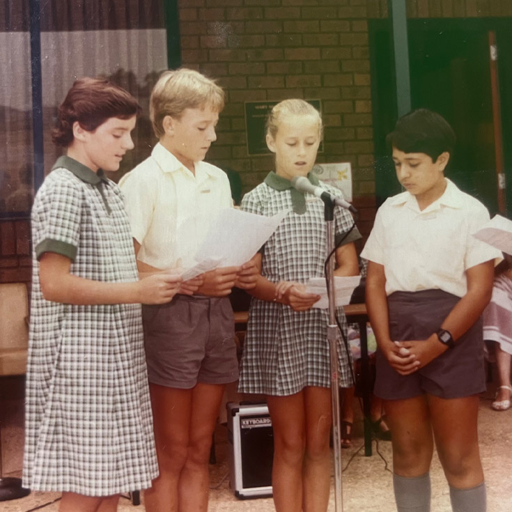 Students singing during assembly in 1986 at St Mary MacKillop Primary School South Penrith